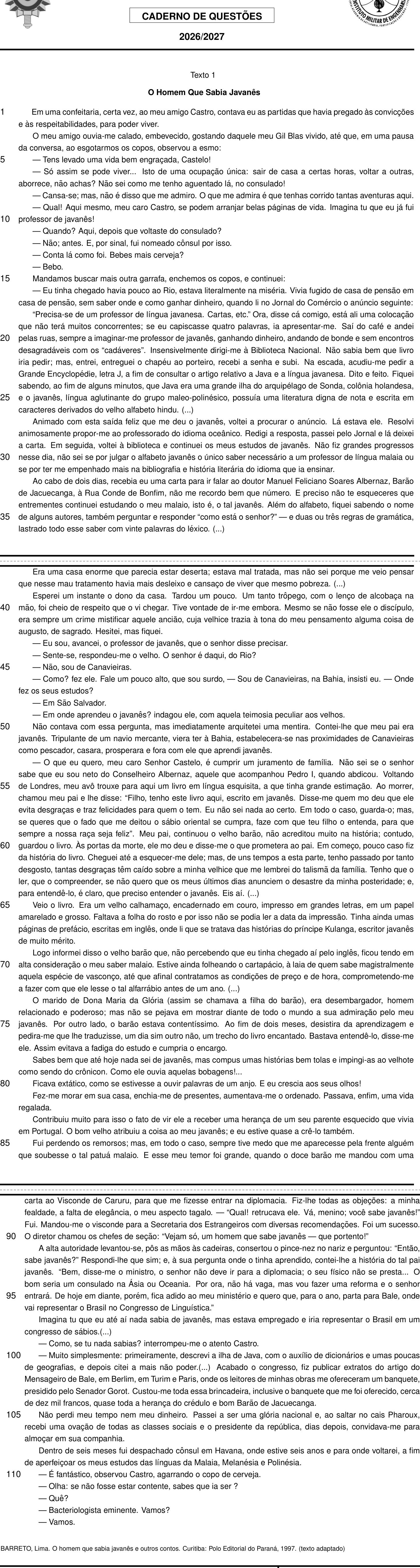 Texto de apoio da questão 2 (Português e Inglês)