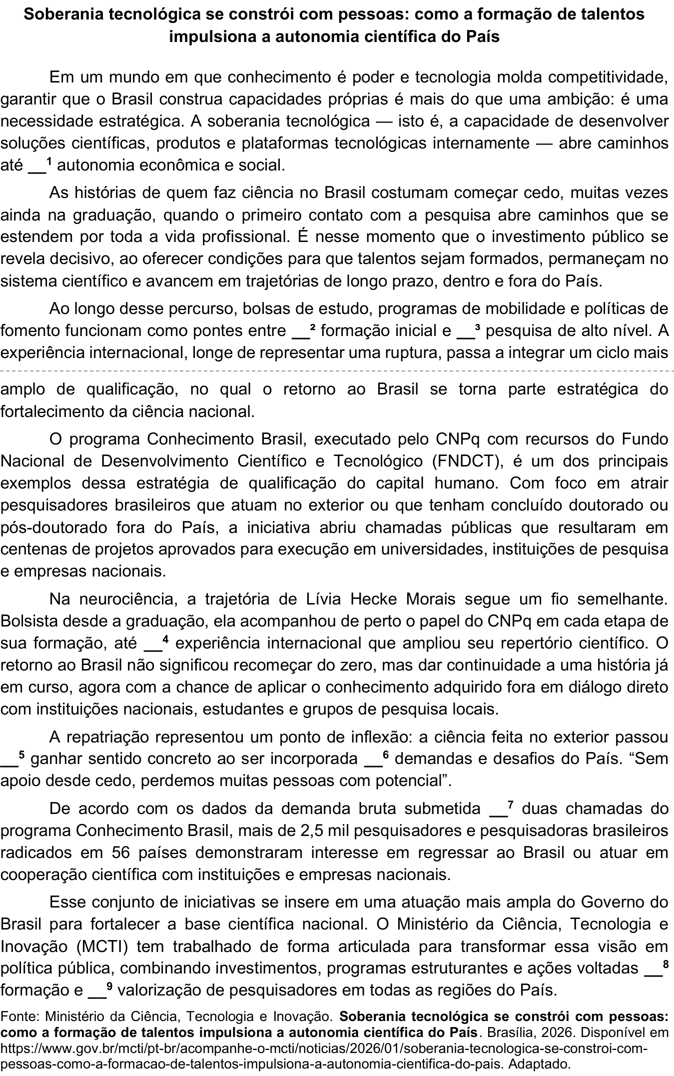 Texto de apoio da questão 9 (Português)