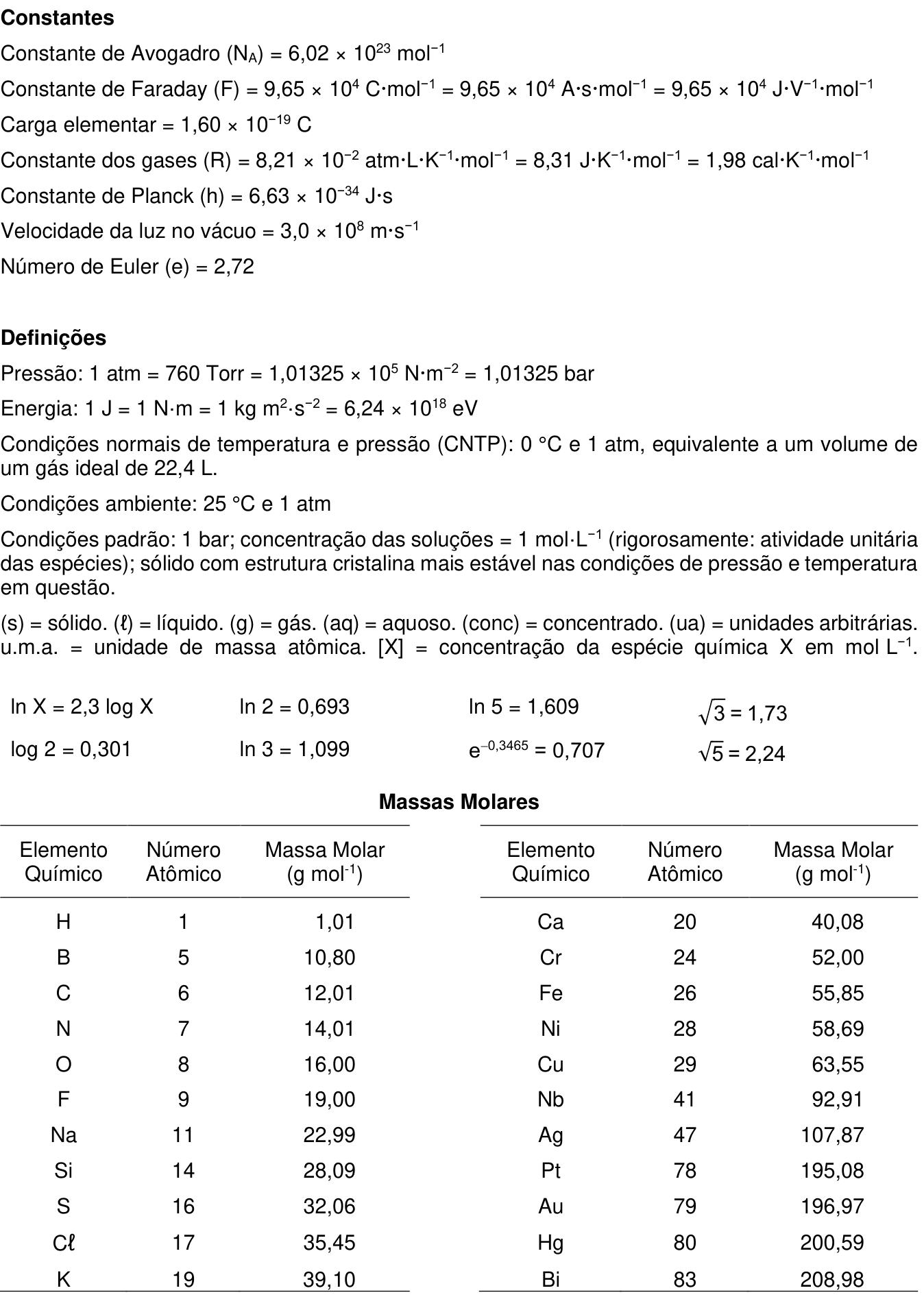 Texto de apoio da questão 10 (Química)