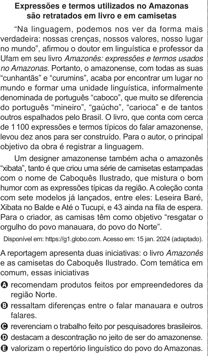 Questão 6 no caderno Azul do ENEM 2024