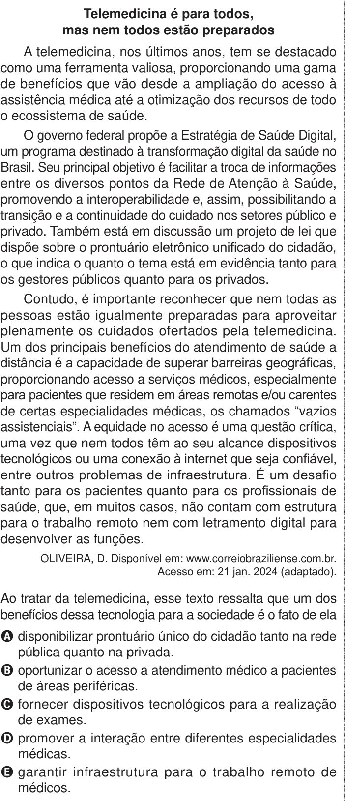 Questão 15 no caderno Azul do ENEM 2024