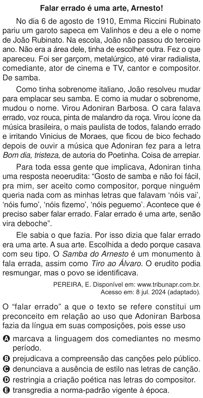 Questão 39 no caderno Azul do ENEM 2024