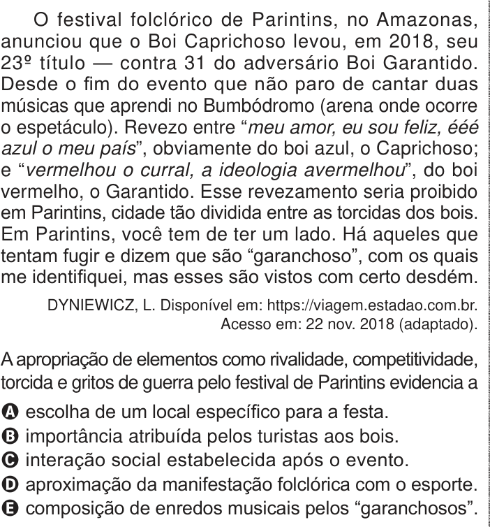 Questão 40 no caderno Azul do ENEM 2024