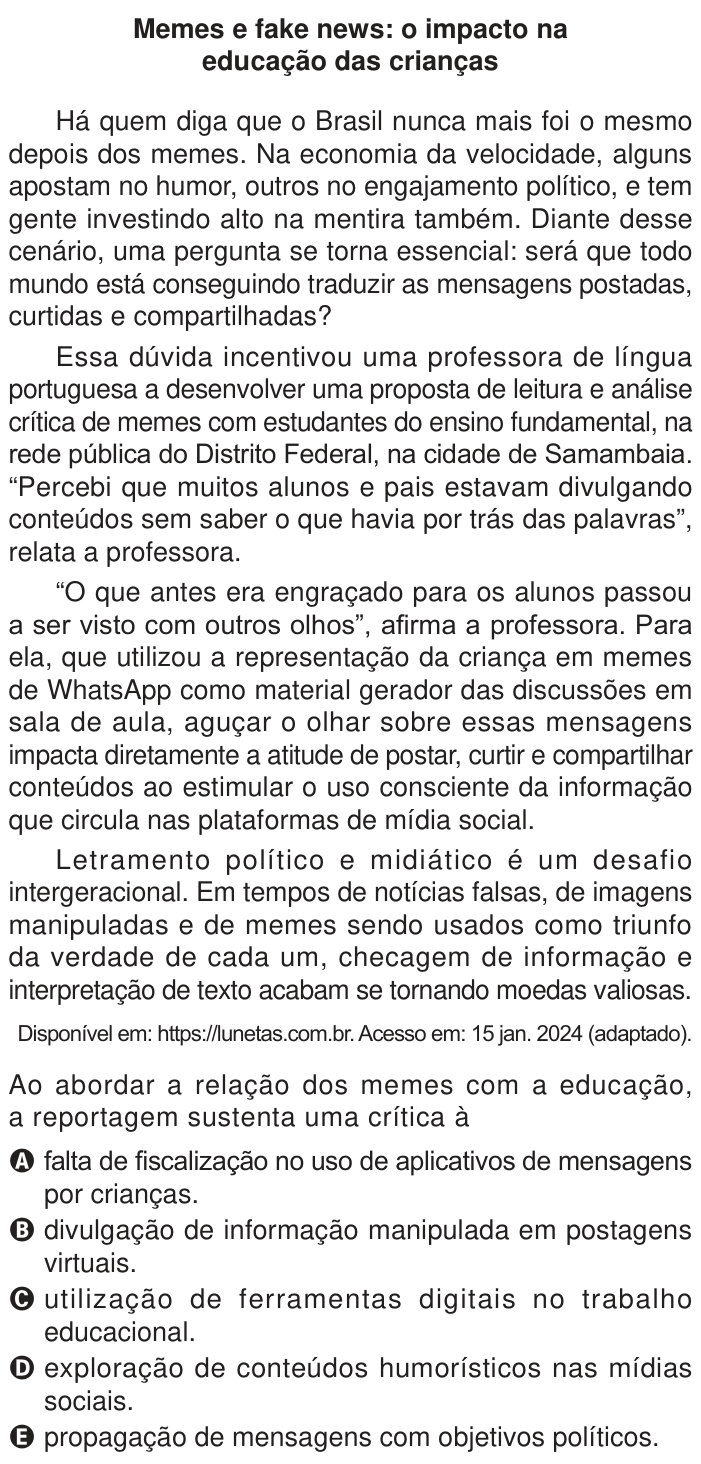 Questão 45 no caderno Azul do ENEM 2024