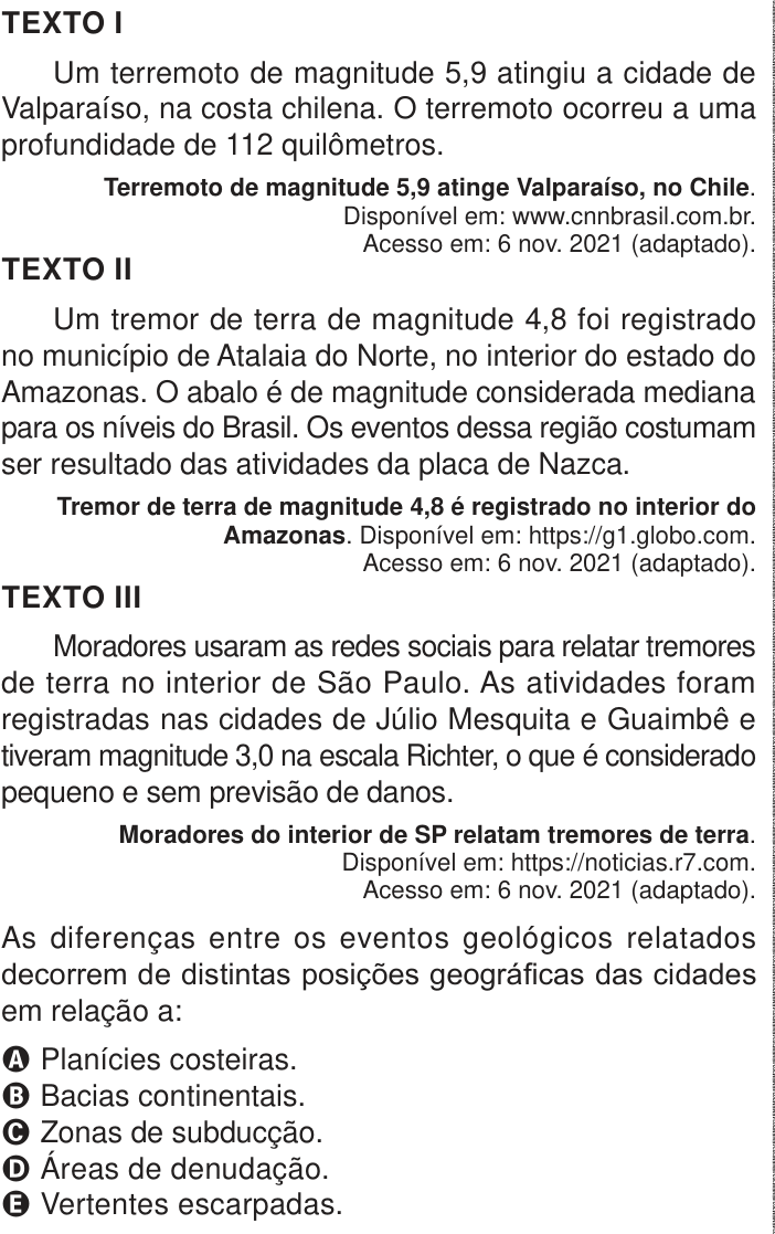 Questão 46 no caderno Azul do ENEM 2024