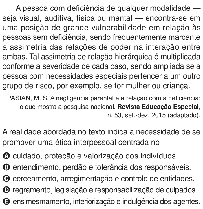 Questão 72 no caderno Azul do ENEM 2024