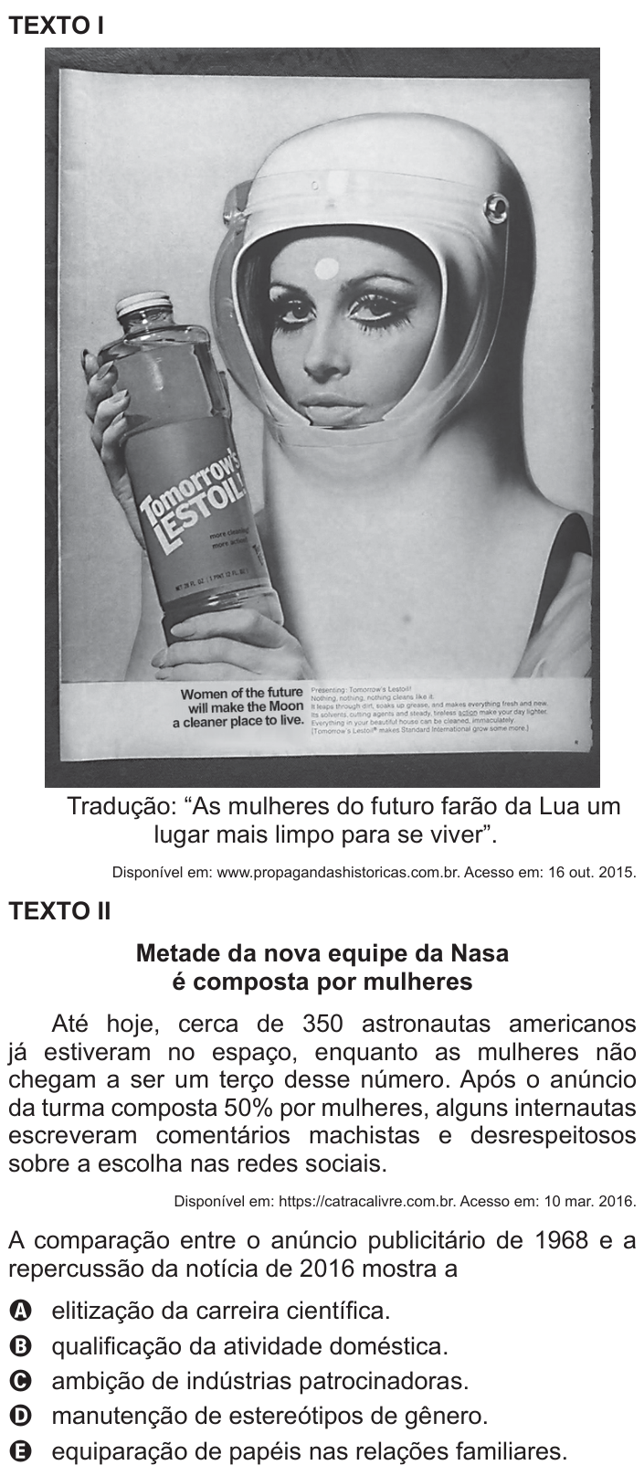 Questão 7 no caderno Azul do ENEM 2016