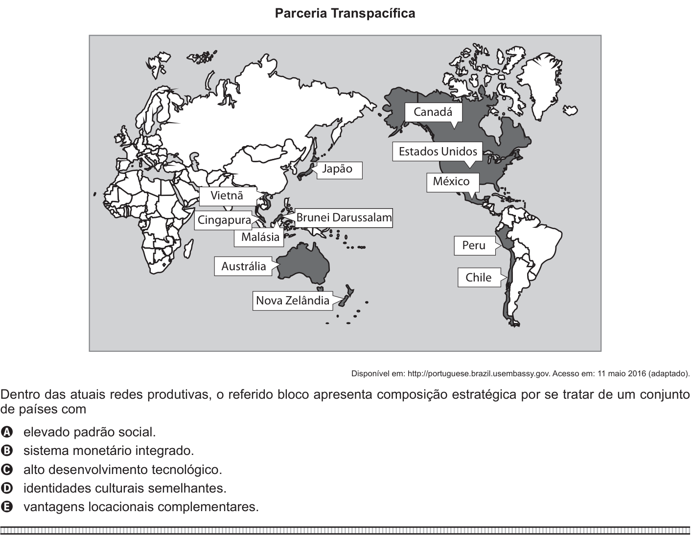 Questão 16 no caderno Azul do ENEM 2016