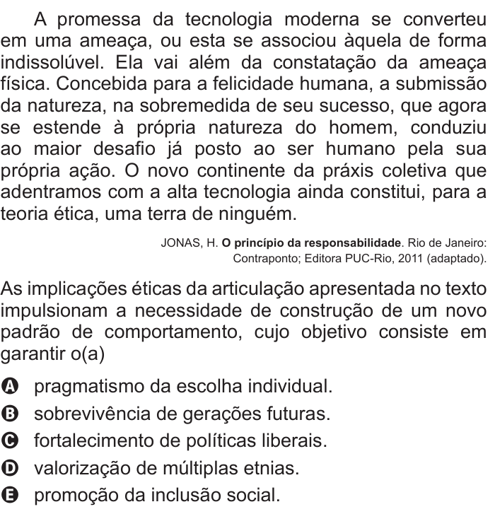 Questão 25 no caderno Azul do ENEM 2016