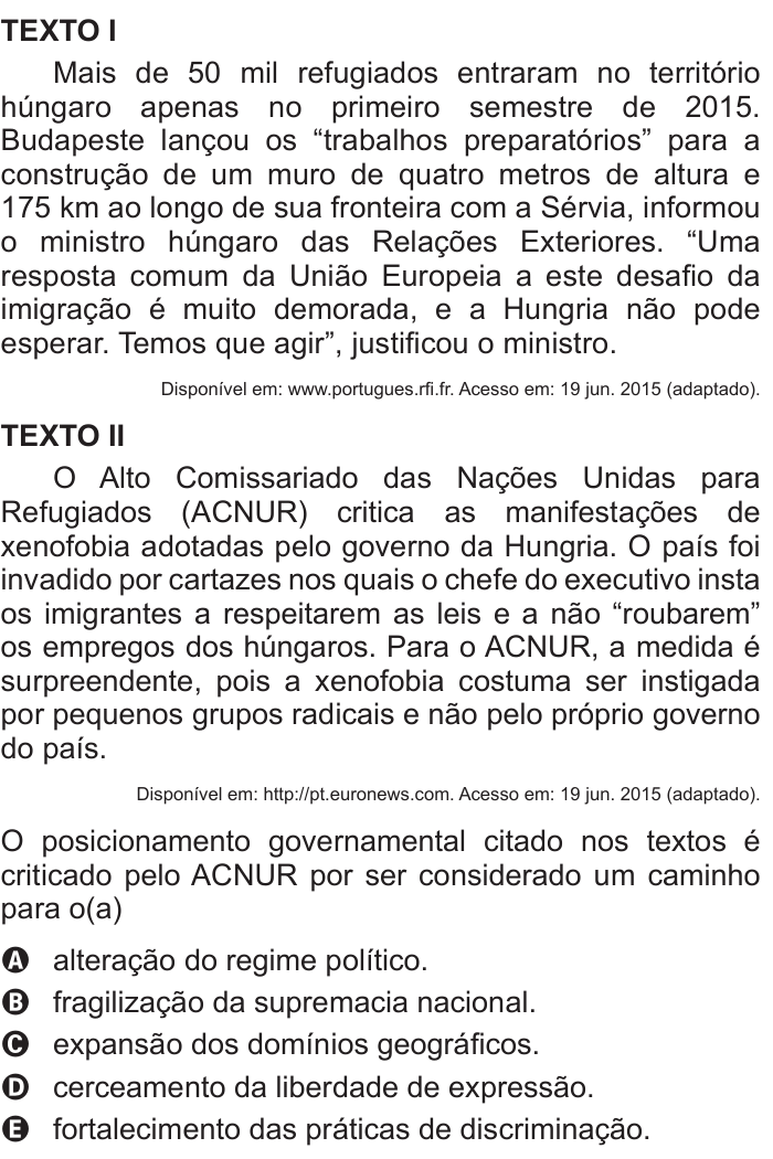 Questão 31 no caderno Azul do ENEM 2016
