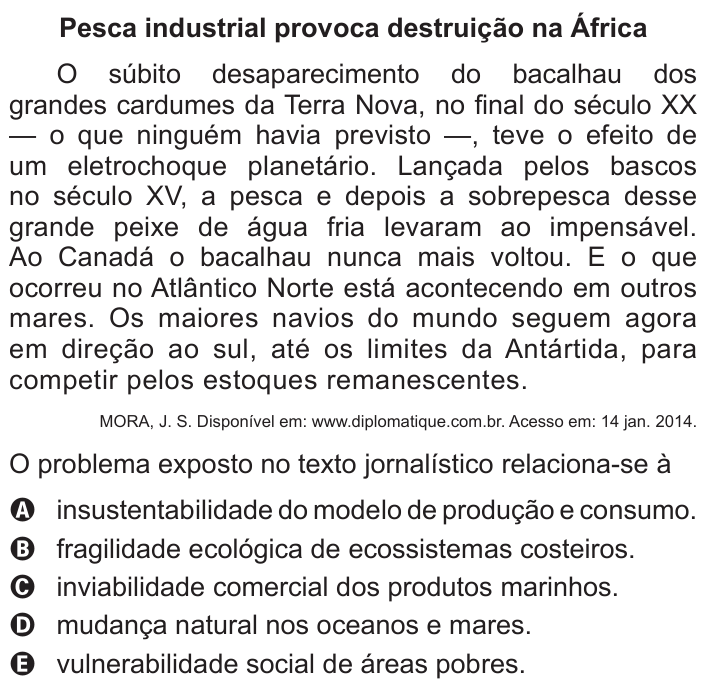 Questão 39 no caderno Azul do ENEM 2016