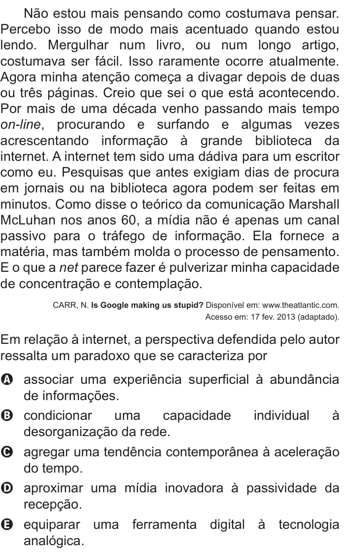 Questão 42 no caderno Azul do ENEM 2016