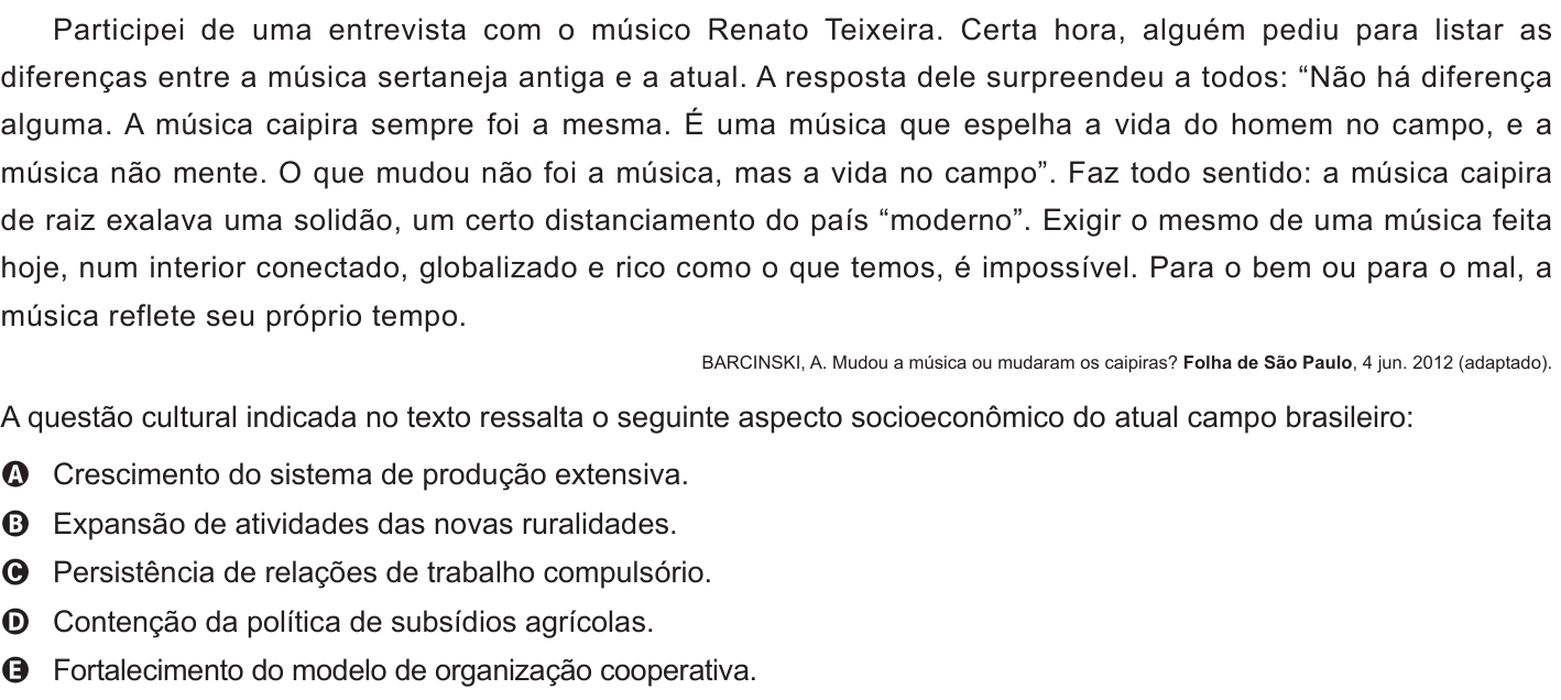 Questão 44 no caderno Azul do ENEM 2016