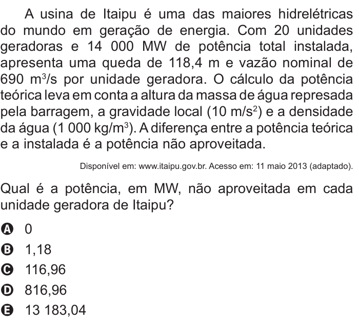 Questão 47 no caderno Azul do ENEM 2016
