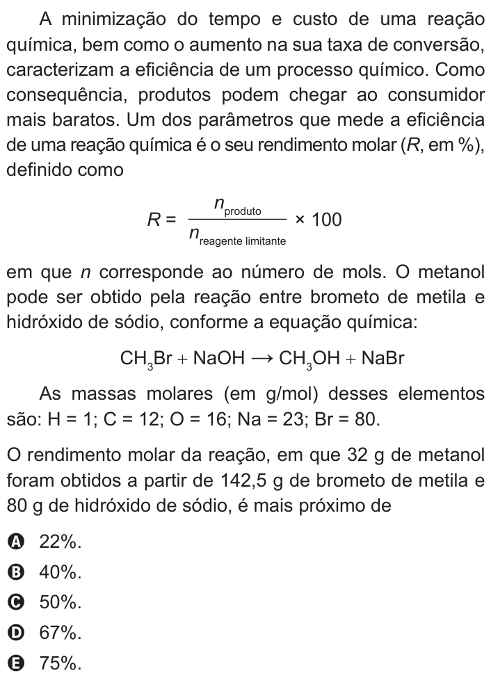 Questão 58 no caderno Azul do ENEM 2016