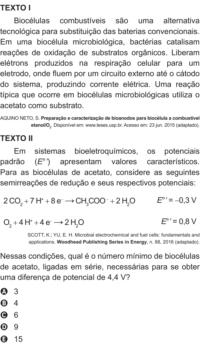 Questão 64 no caderno Azul do ENEM 2016