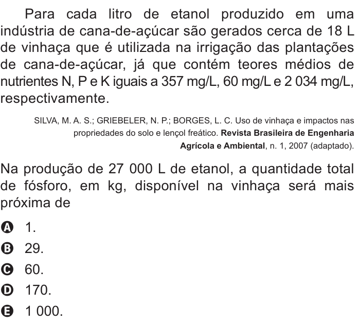 Questão 68 no caderno Azul do ENEM 2016