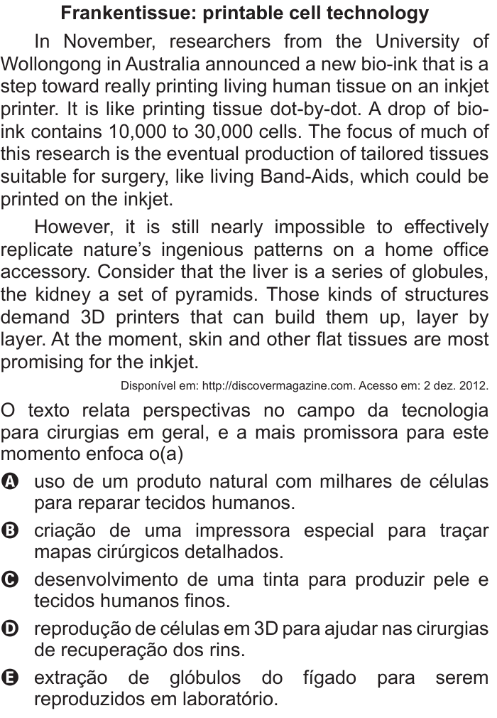 Questão 91 no caderno Azul do ENEM 2016