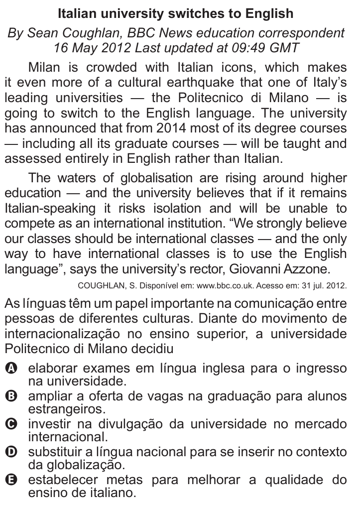 Questão 93 no caderno Azul do ENEM 2016
