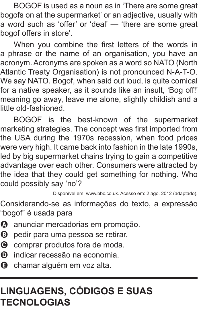 Questão 95 no caderno Azul do ENEM 2016