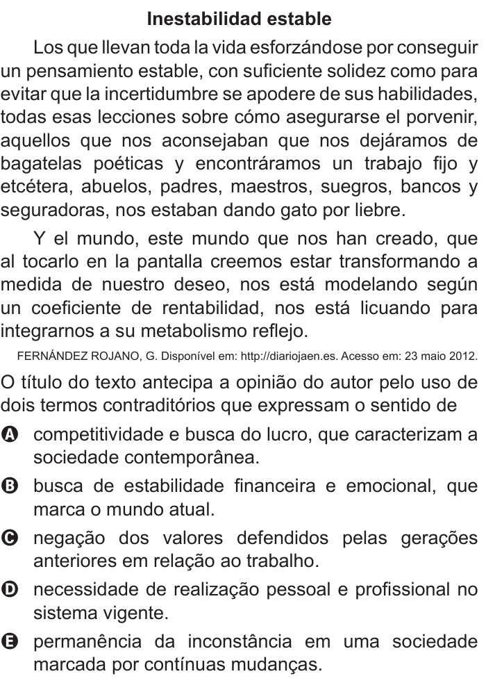 Questão 94 no caderno Azul do ENEM 2016
