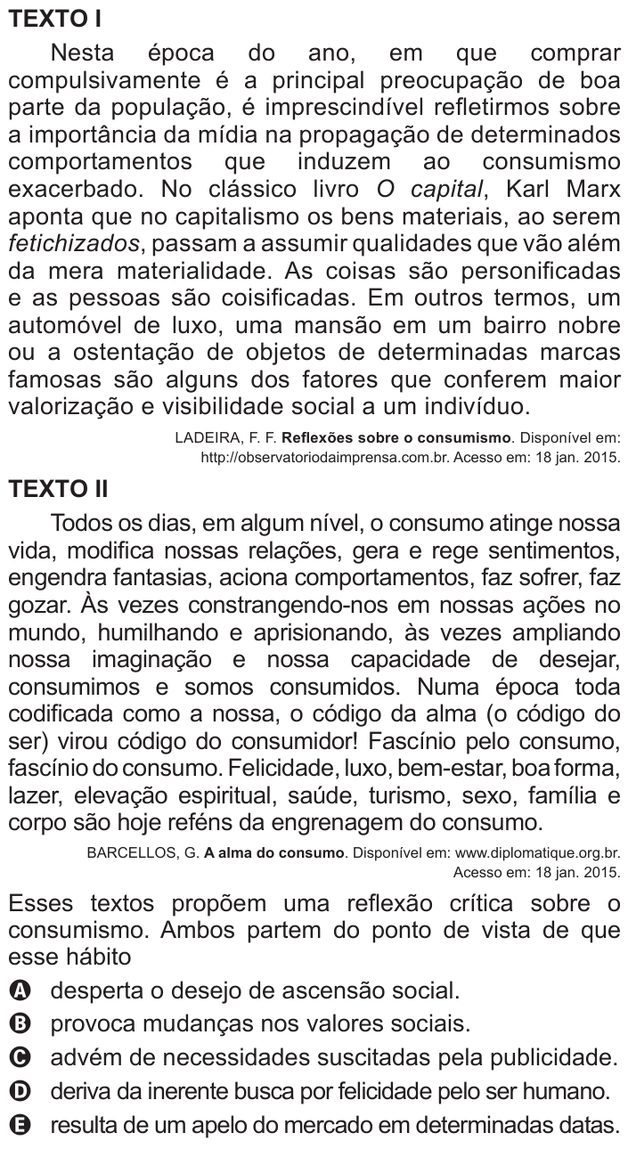 Questão 103 no caderno Azul do ENEM 2016