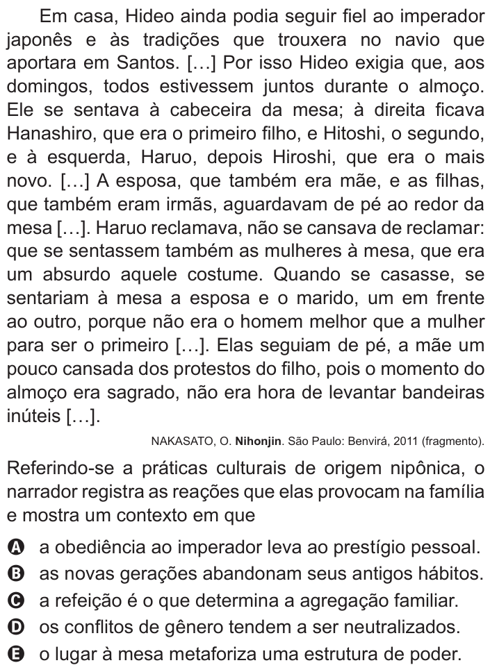 Questão 107 no caderno Azul do ENEM 2016