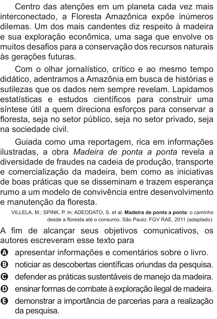 Questão 108 no caderno Azul do ENEM 2016