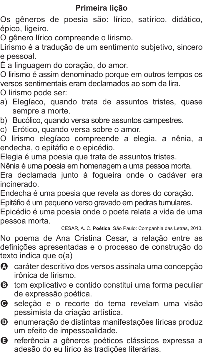 Questão 116 no caderno Azul do ENEM 2016