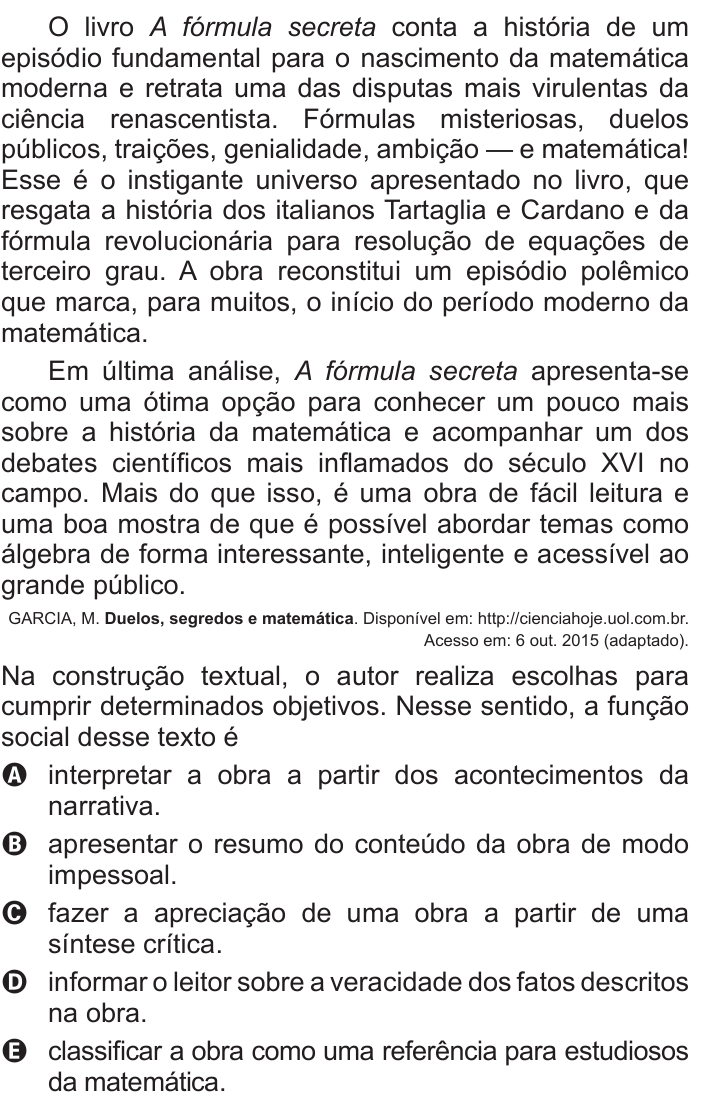 Questão 118 no caderno Azul do ENEM 2016