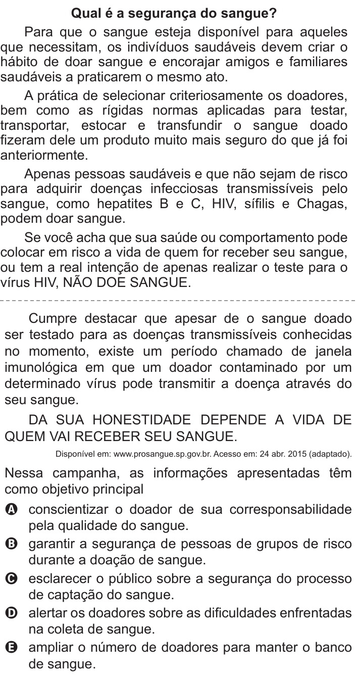 Questão 122 no caderno Azul do ENEM 2016