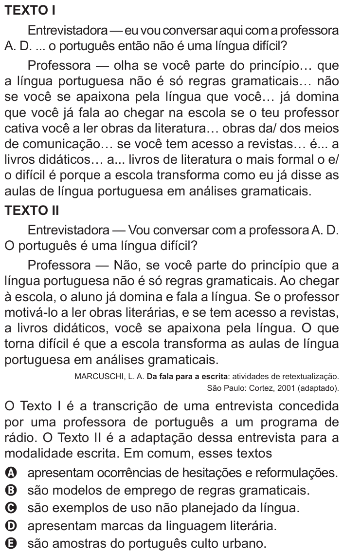 Questão 123 no caderno Azul do ENEM 2016