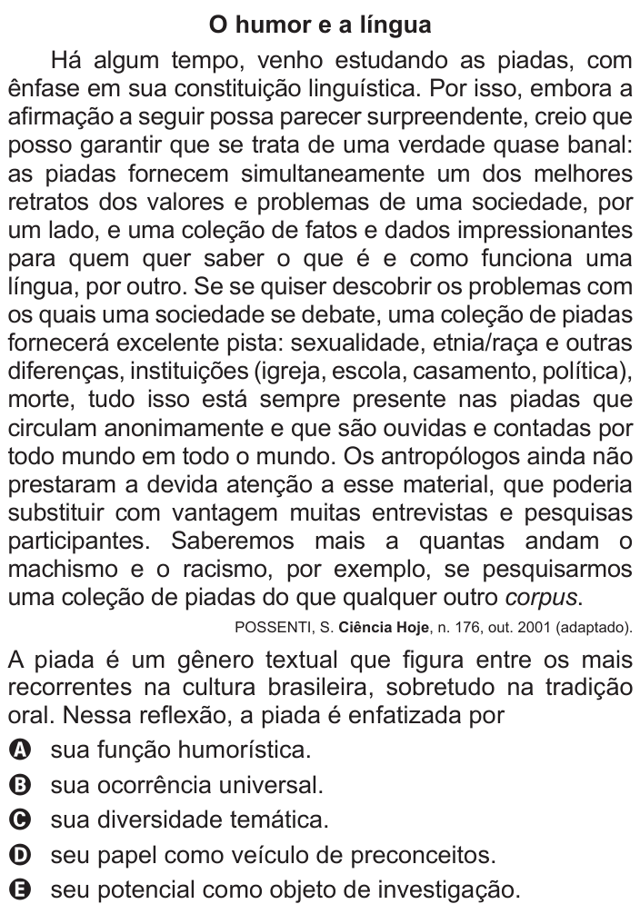 Questão 127 no caderno Azul do ENEM 2016