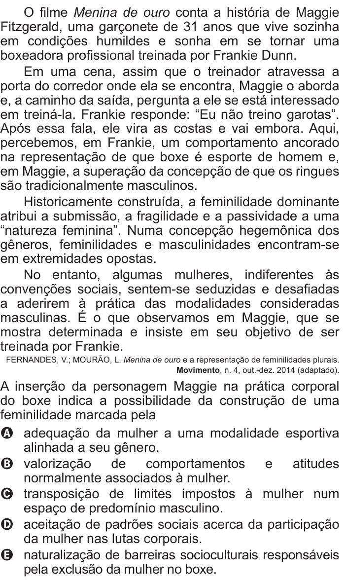 Questão 128 no caderno Azul do ENEM 2016