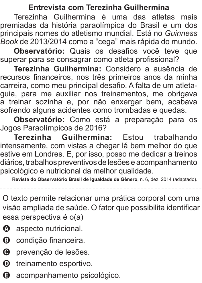 Questão 129 no caderno Azul do ENEM 2016