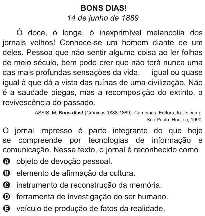 Questão 131 no caderno Azul do ENEM 2016
