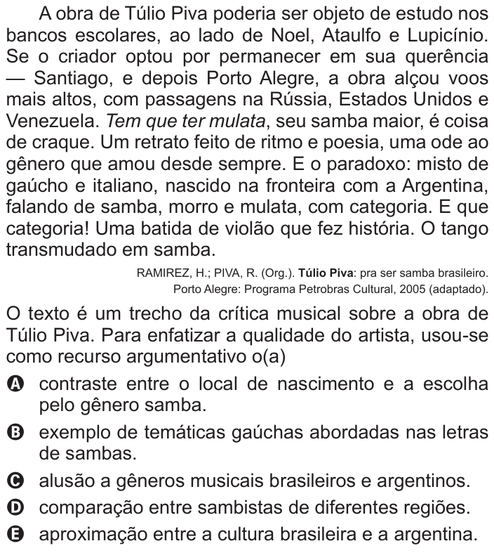Questão 134 no caderno Azul do ENEM 2016