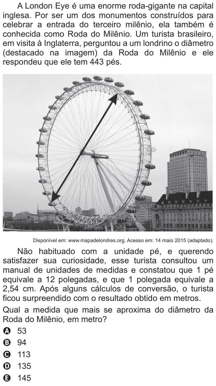 Questão 138 no caderno Azul do ENEM 2016