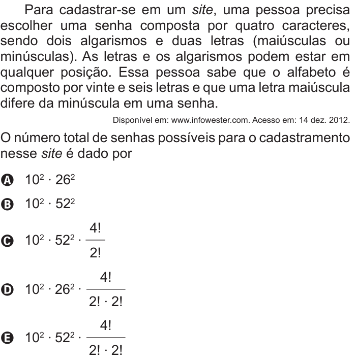 Questão 168 no caderno Azul do ENEM 2016