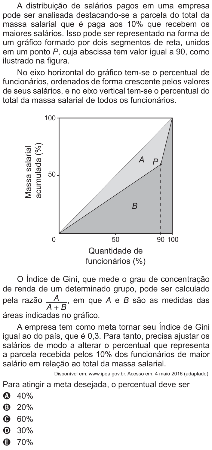 Questão 169 no caderno Azul do ENEM 2016