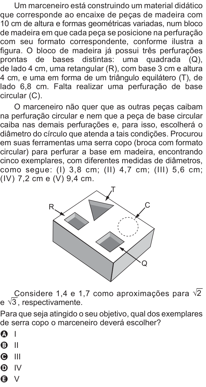 Questão 172 no caderno Azul do ENEM 2016