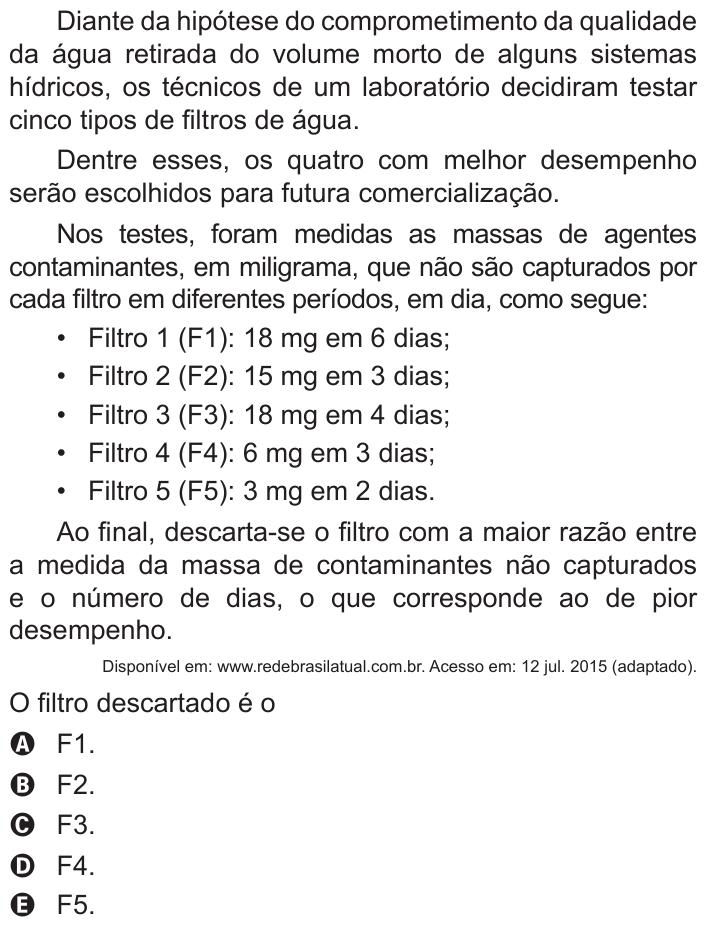 Questão 179 no caderno Azul do ENEM 2016