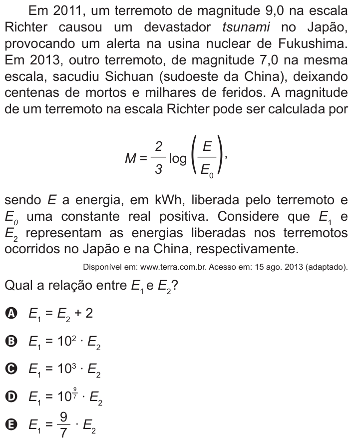 Questão 180 no caderno Azul do ENEM 2016