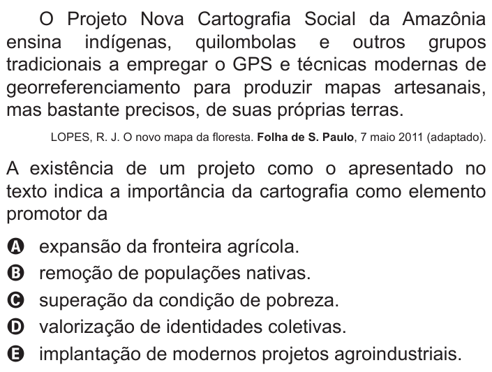 Questão 15 no caderno Azul do ENEM 2015