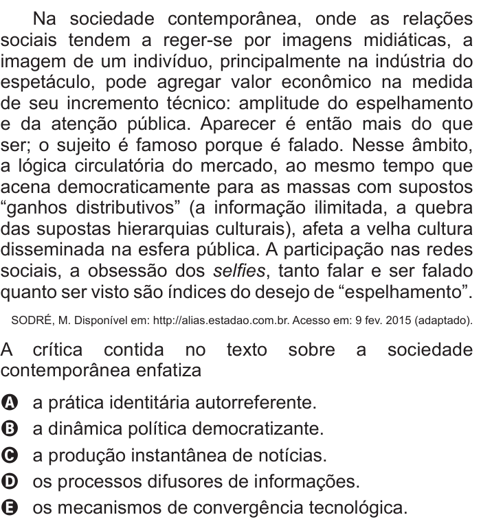 Questão 39 no caderno Azul do ENEM 2015