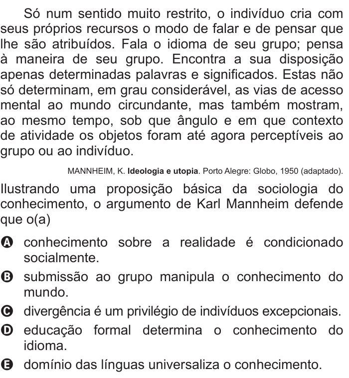 Questão 43 no caderno Azul do ENEM 2015