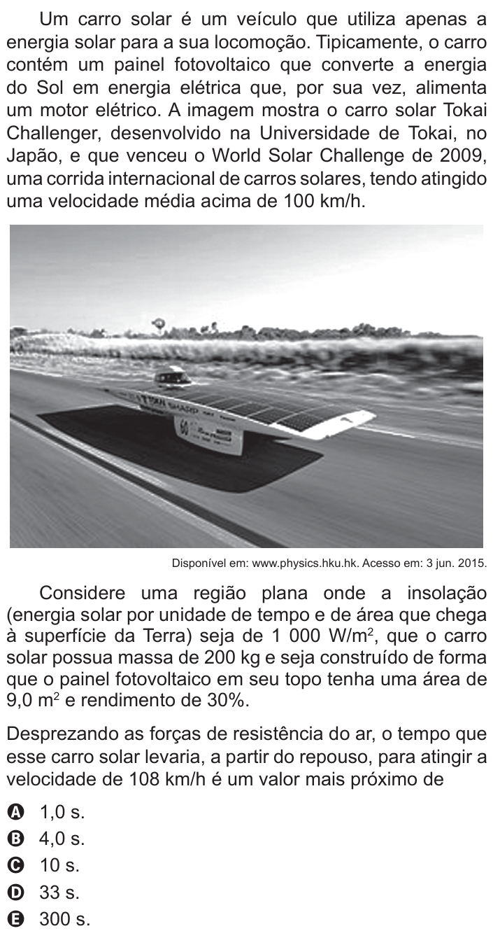 Questão 49 no caderno Azul do ENEM 2015
