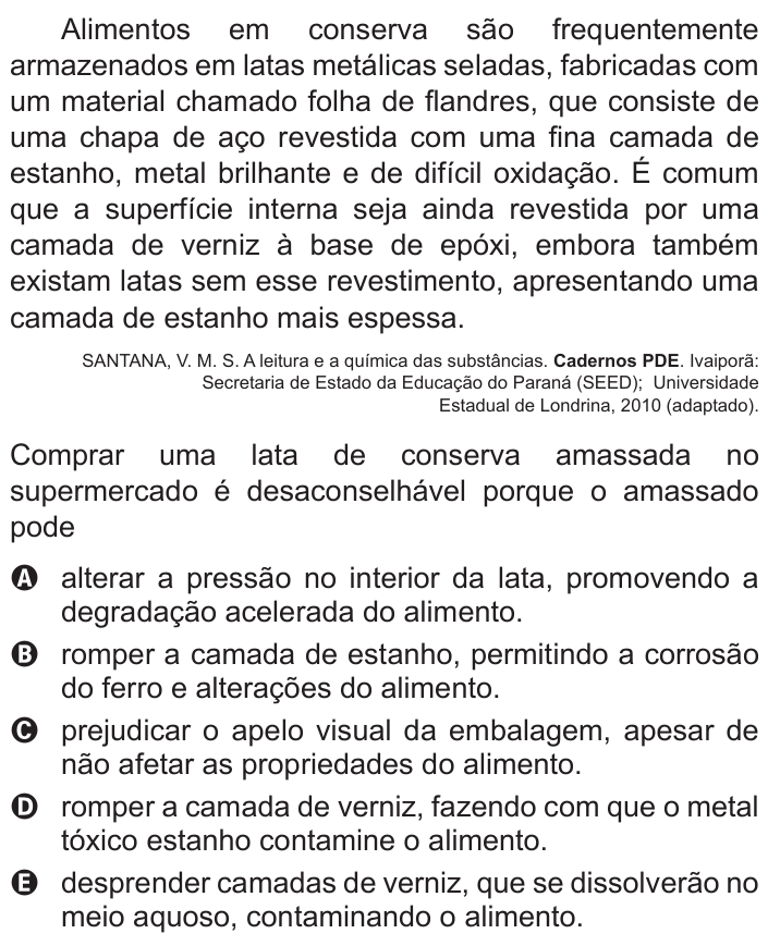 Questão 58 no caderno Azul do ENEM 2015