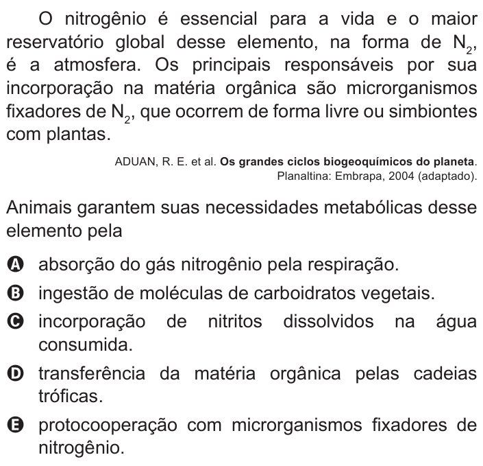 Questão 61 no caderno Azul do ENEM 2015