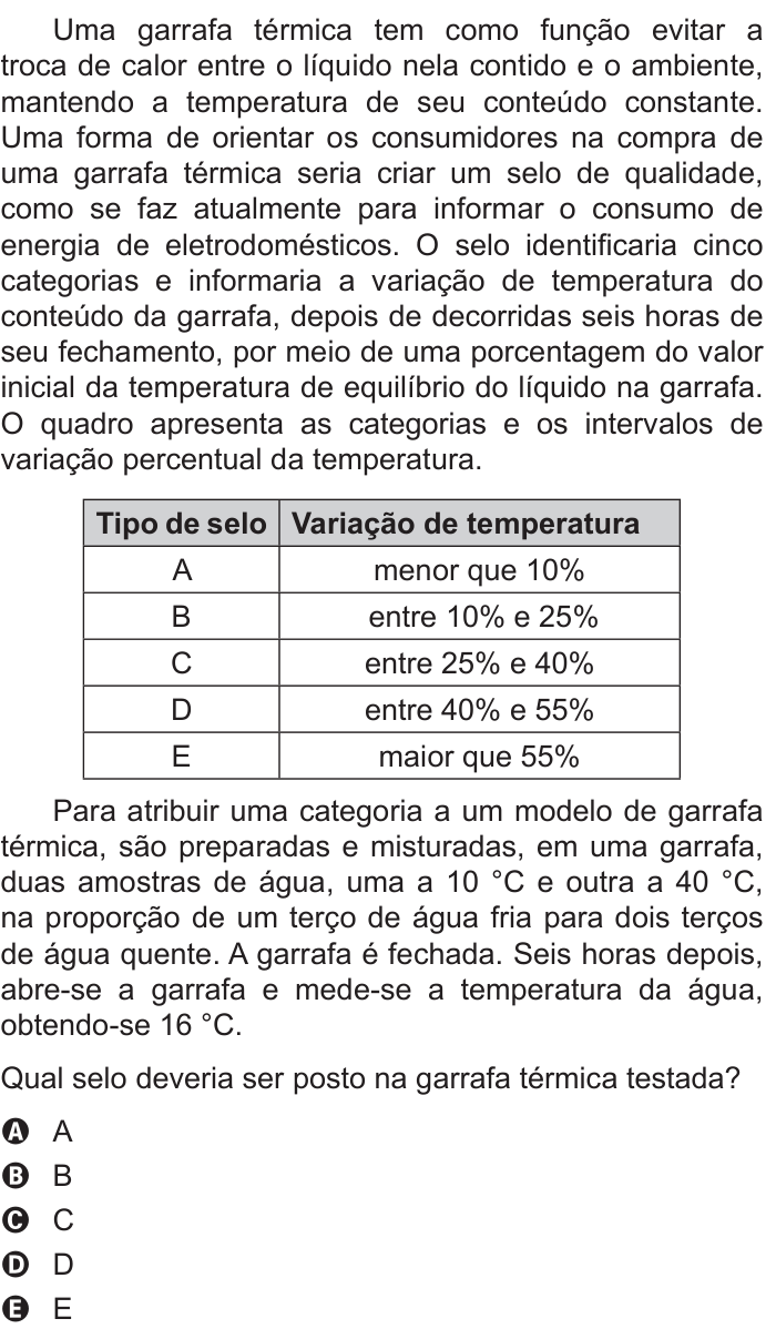 Questão 65 no caderno Azul do ENEM 2015